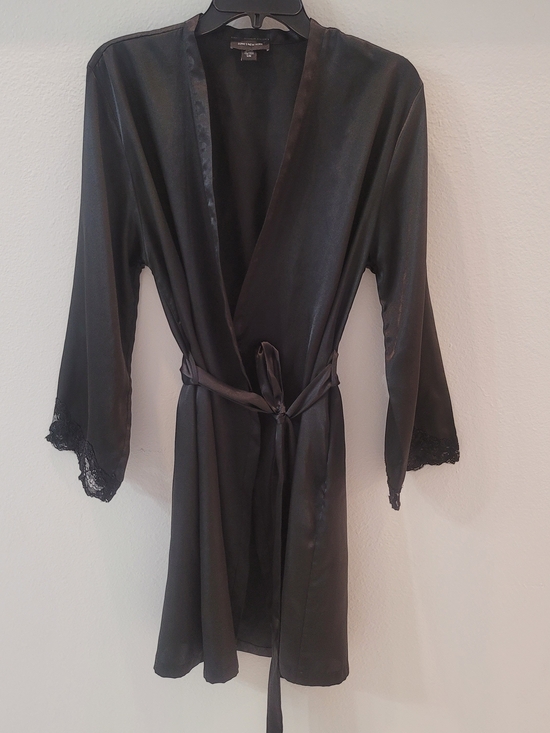 Jones New York Other - Jones New York Black Satin Lace-Trim Wrap Robe Size S/M